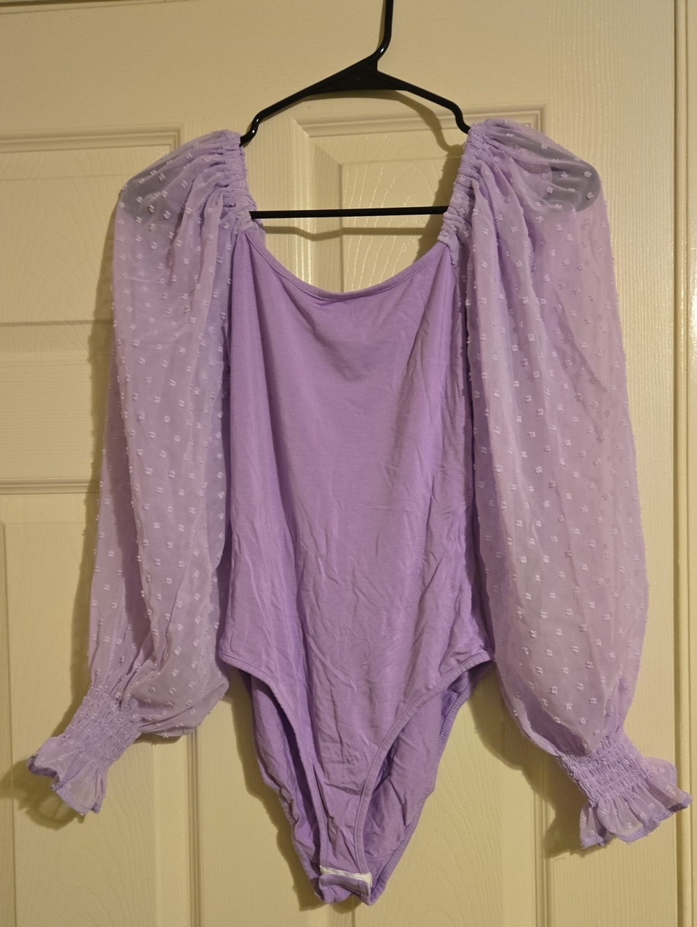 zeagoo Lavender Off-Shoulder Puff Sleeve Bodysuit